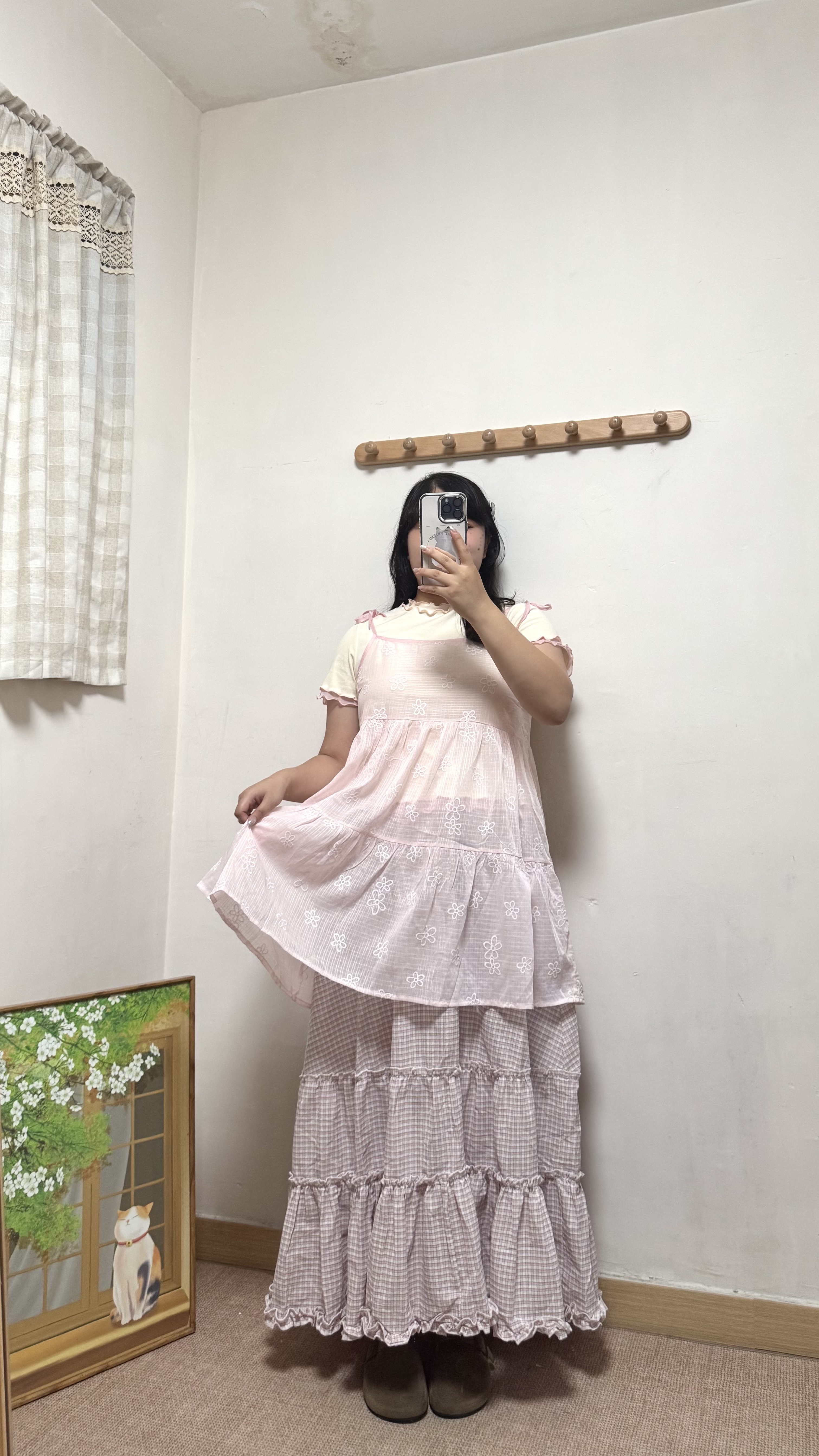 格紋花花吊帶外搭