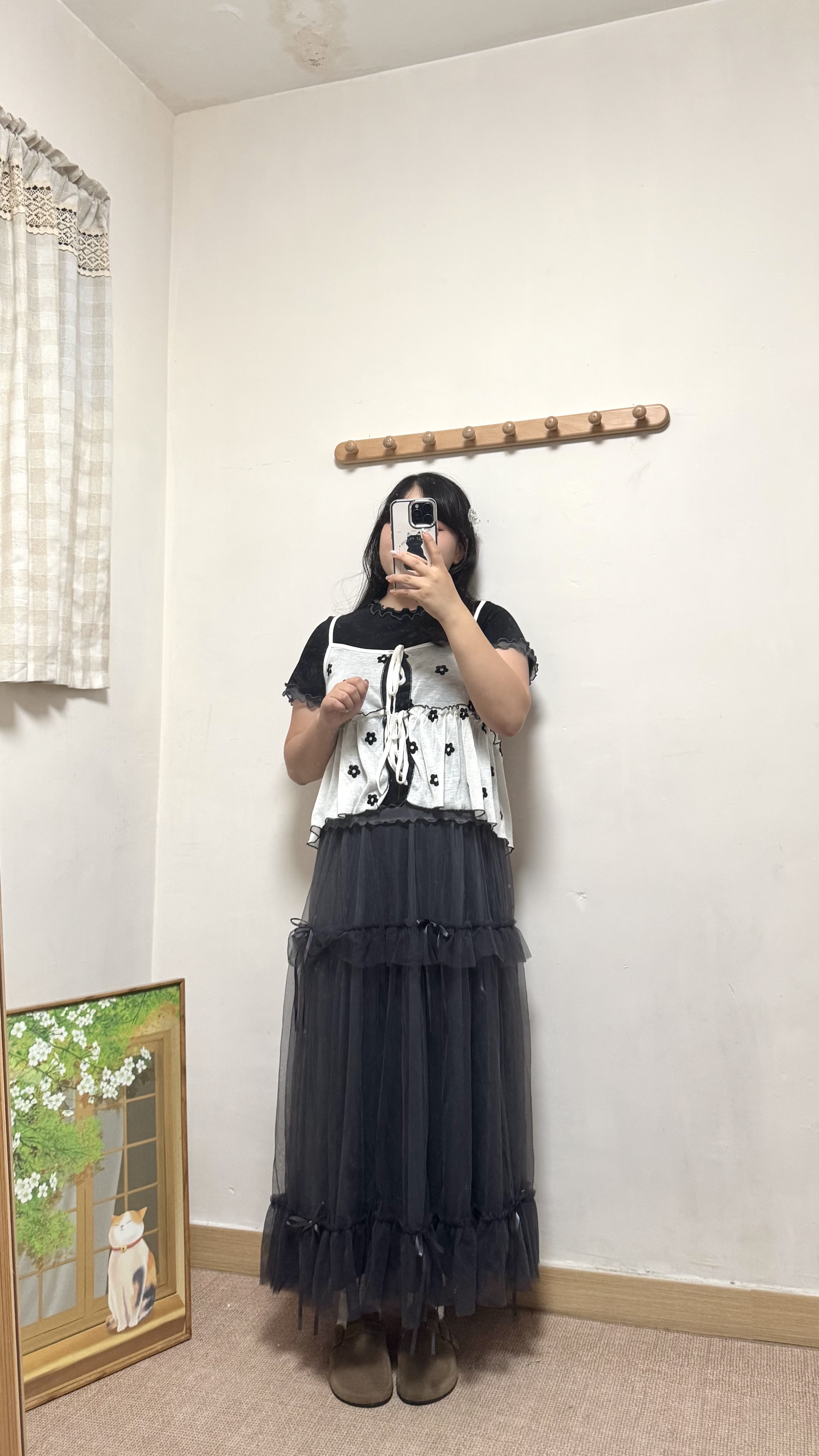 蝴蝶結紗紗花邊半身裙