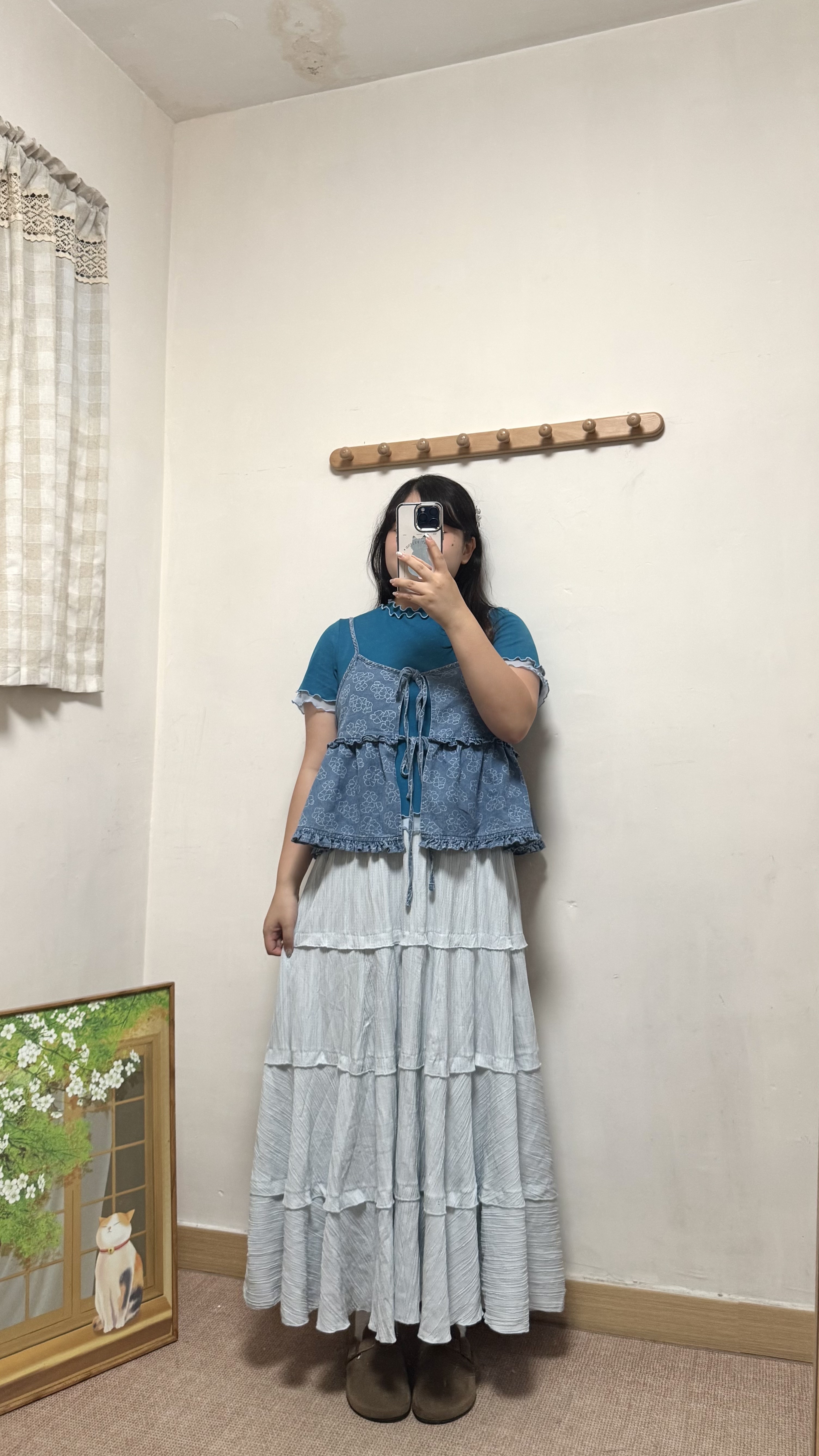 小花牛仔布吊帶外搭