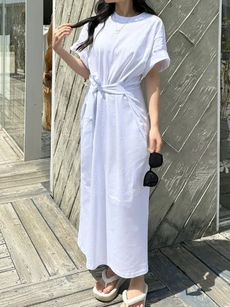 蝴蝶結夏季洋裝收腰剪裁細節 THankus