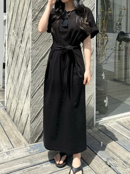 純色短袖連衣裙白色款單品實拍 THankus