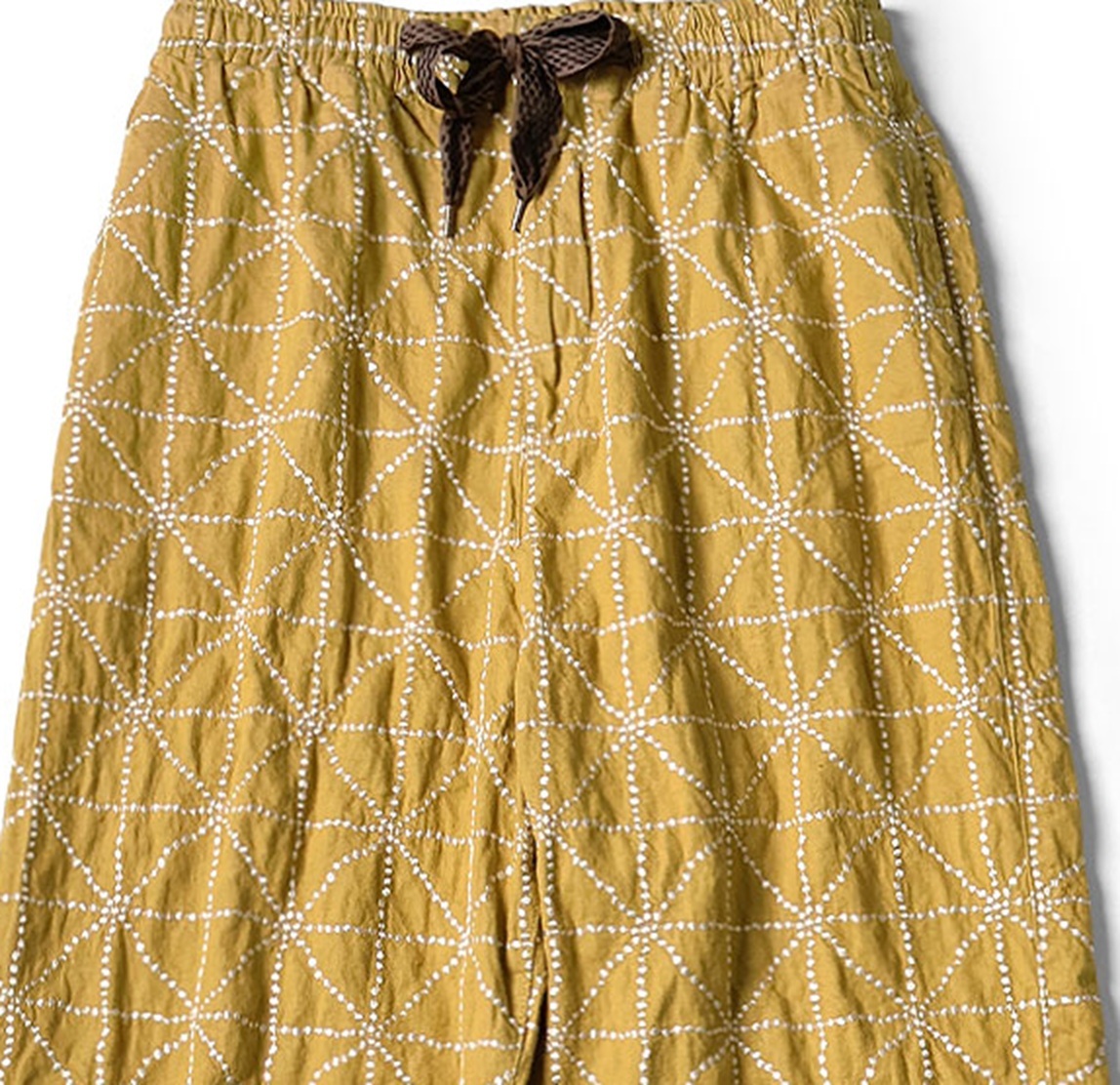 LAST PCS: KAPITAL 8OZ COLORED EASY PANTS WITH FOLK-DOJO EMBROIDERY - YELLOW SIZE 4 PRE ORDER ITEM (預訂中)