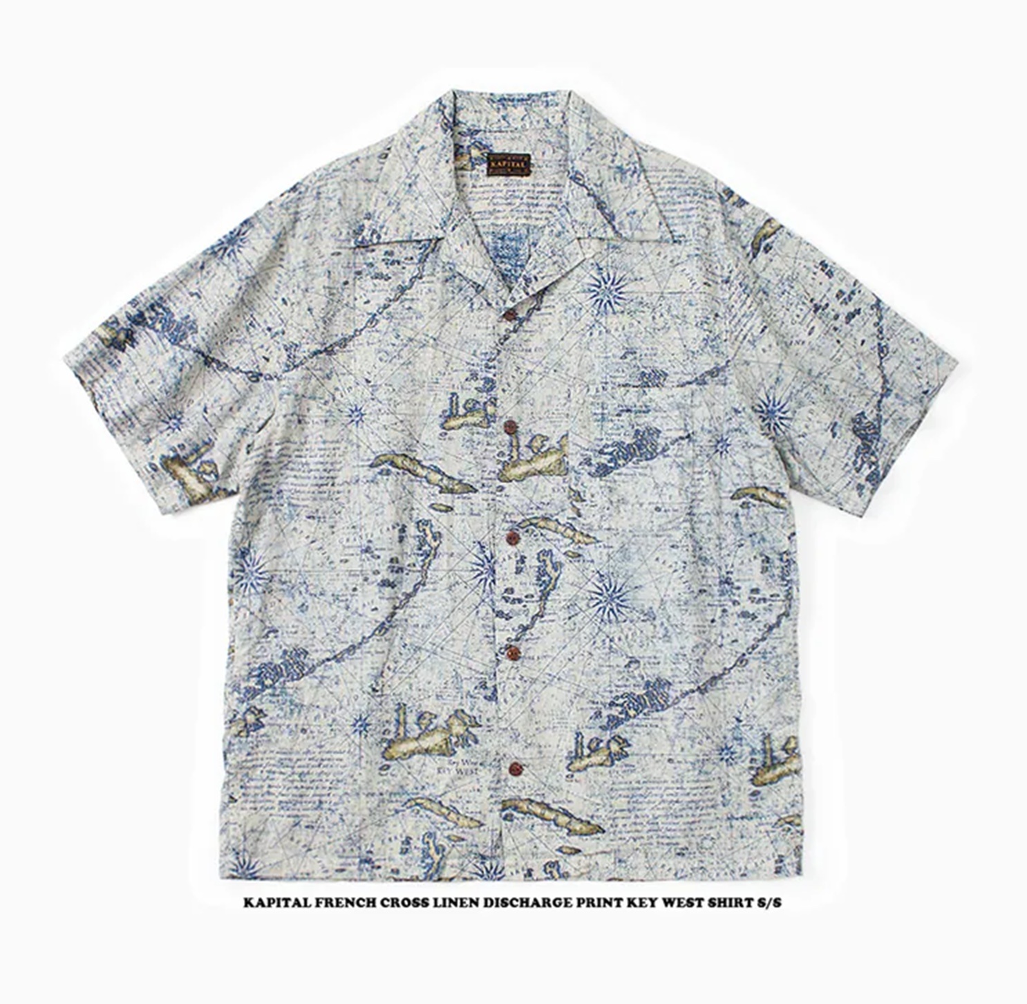 KAPITAL 2026 FRENCH CROSS LINEN DISCHARGE PRINT KEY WEST SHIRT S/S - PRE ORDER ITEM (預訂中)