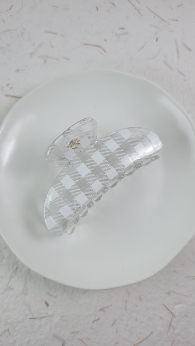 36278 白色格紋鯊魚夾抓夾