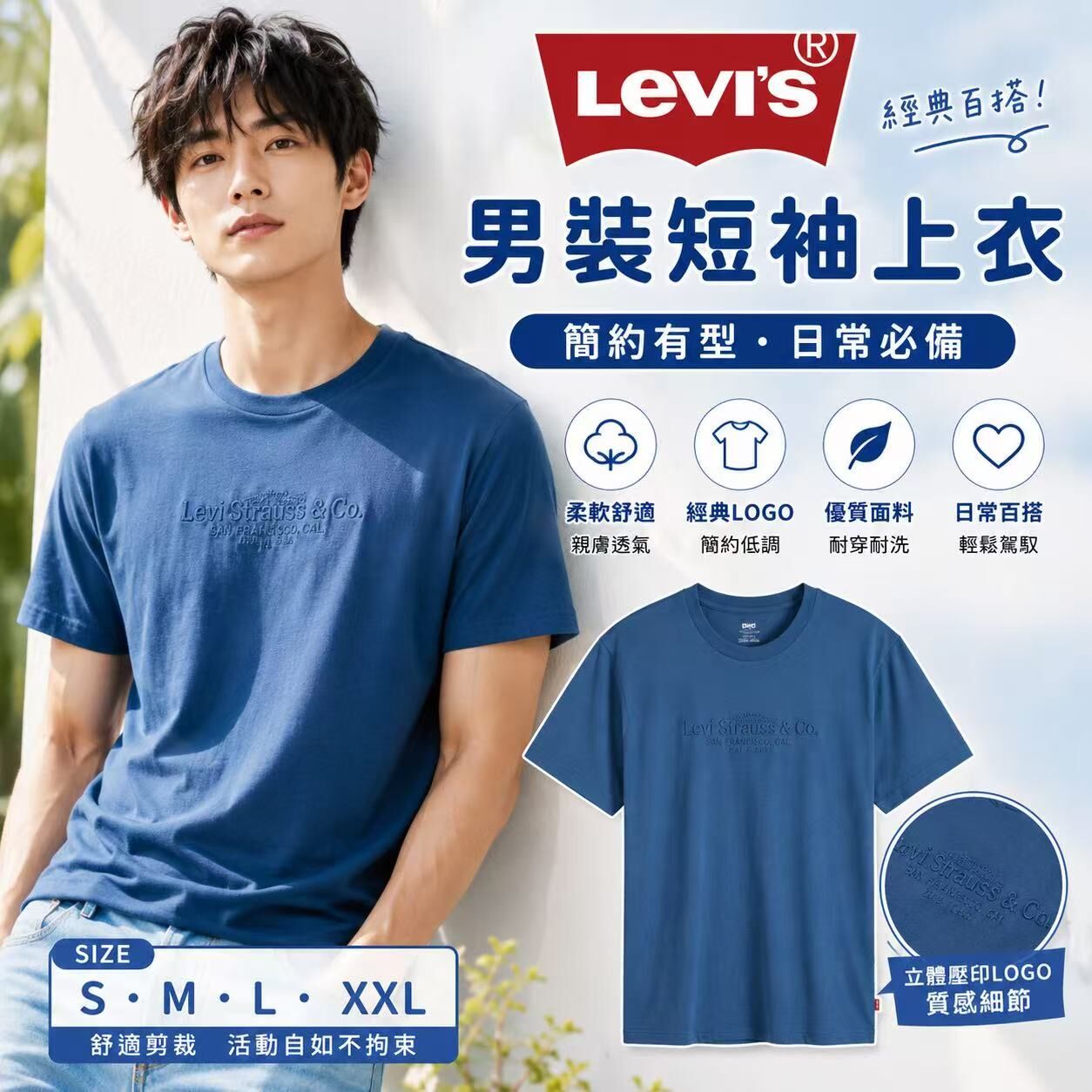 【預購】Levi’s H062505 男裝寬鬆短袖上衣 (藍色)