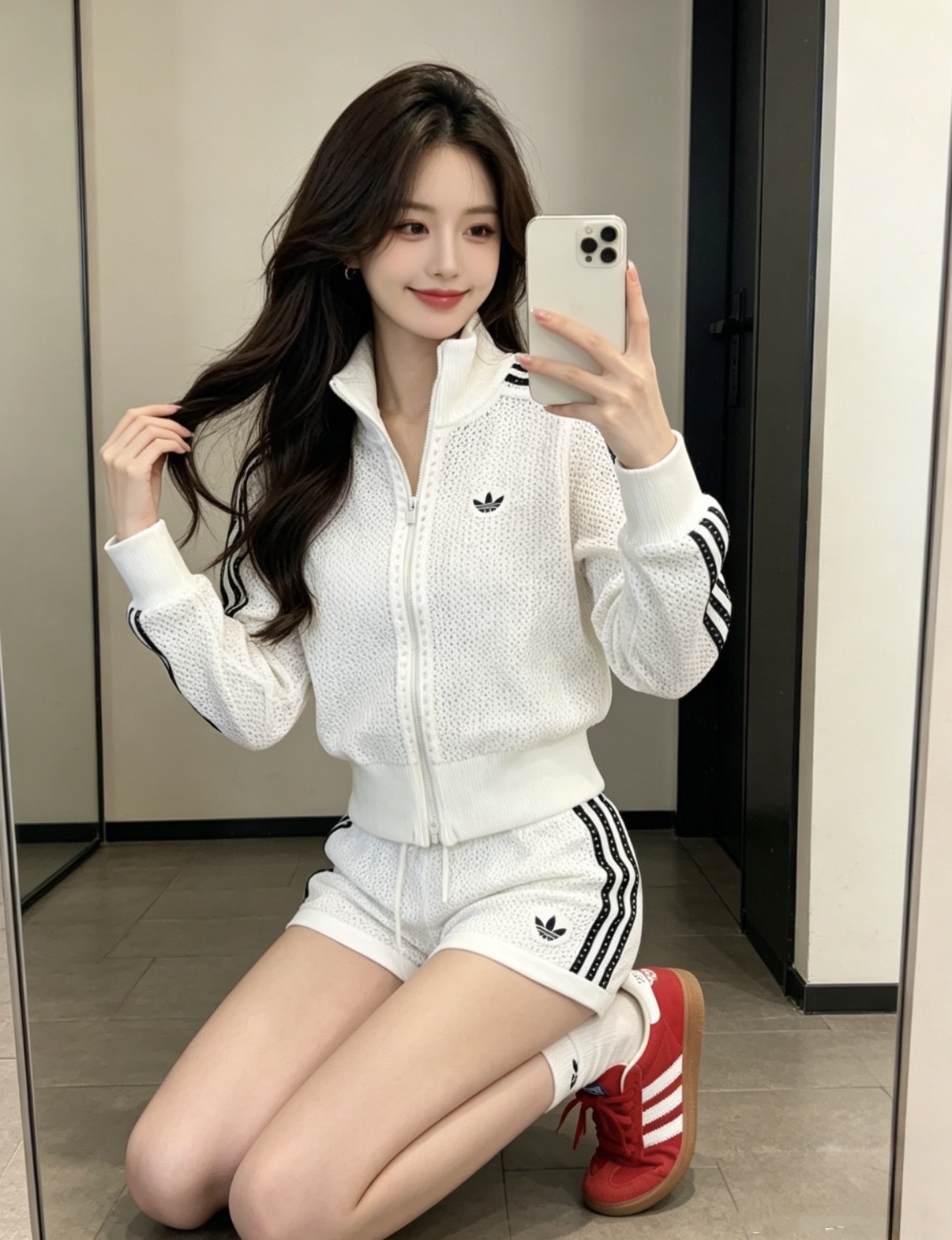 女款 ADIDAS ORIGINALS SHORTS 白色 咖色 楊超越同款 三葉草 簍空 針編 短褲【KC6477/KE0197】ADLP