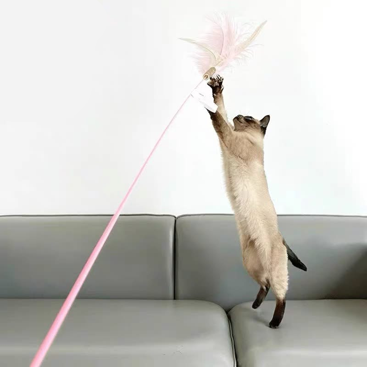 Catwant 貓玩具．超長逗猫棒 三叉粉色鴕鳥羽毛