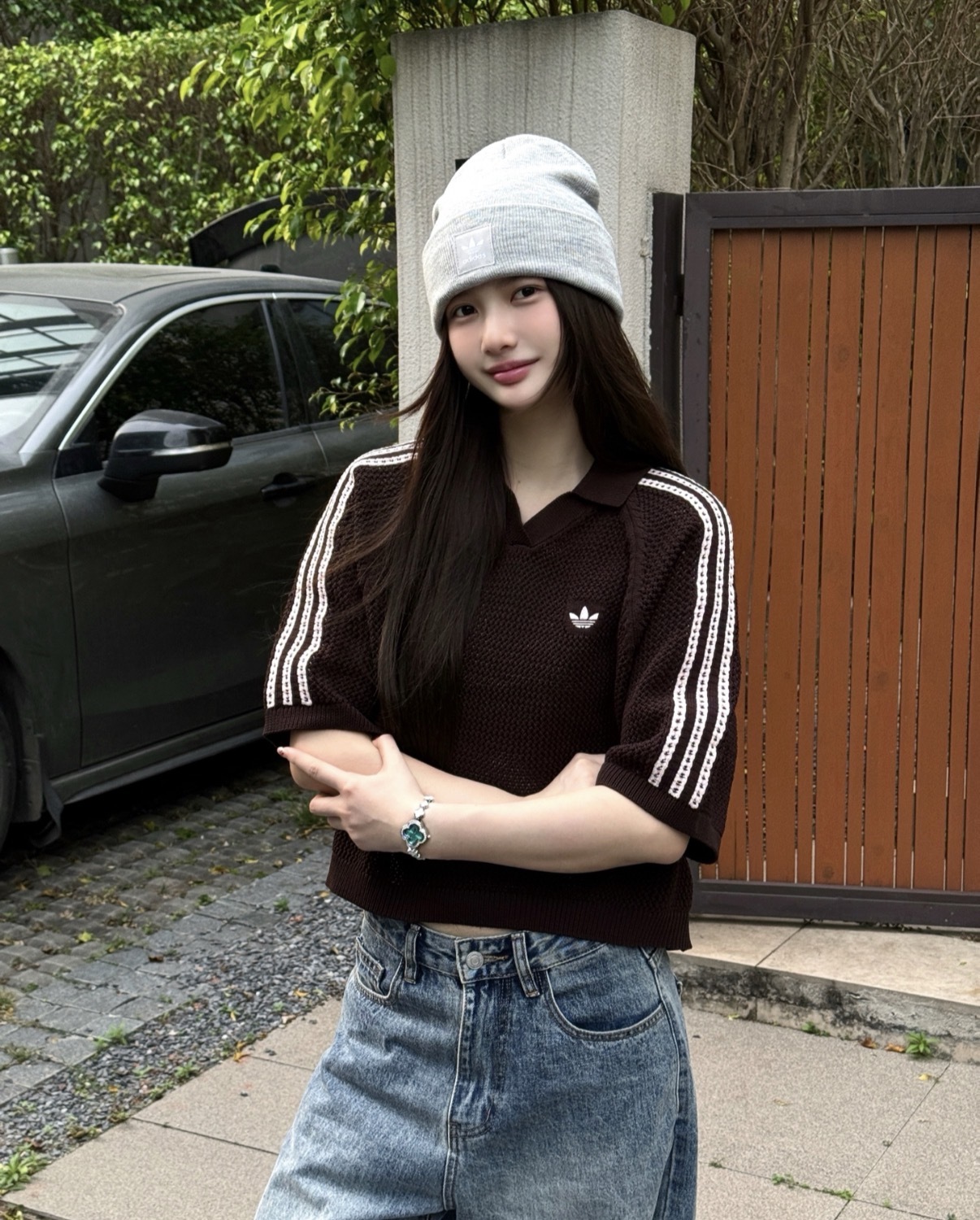 女款 ADIDAS CROCHET POLO 白 咖 短版 針編 寬鬆 短T POLO衫【KC6490/KE0198】ADLP