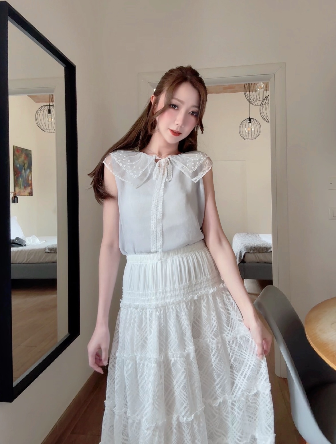 *BJ2 MADE SERIES* SERAPHINA CRYSTAL LATTICE RUFFLED MAXI SKIRT 240626 070726