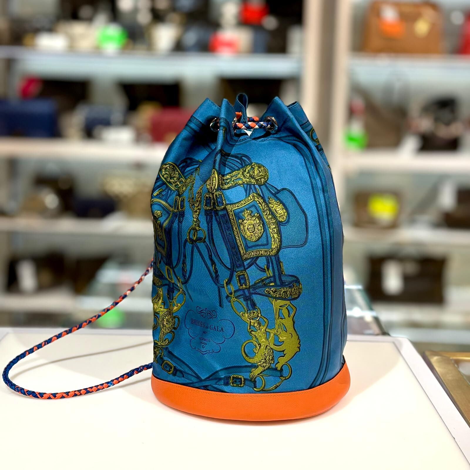 95%NEW二手HERMES背包 Hermes Fair絲質/牛皮皮革Soie Cool Backpack銀扣 #香榭站正品