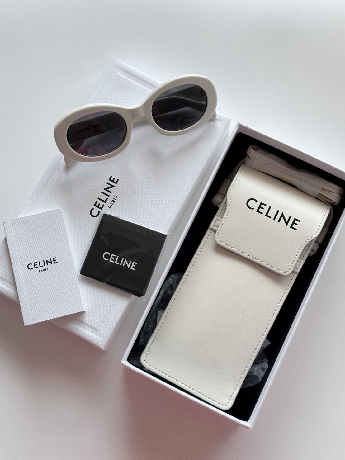 CELINE 墨鏡 橢圓 貓眼小框 蝶形 太陽眼鏡 女款 白色 贈收納小包