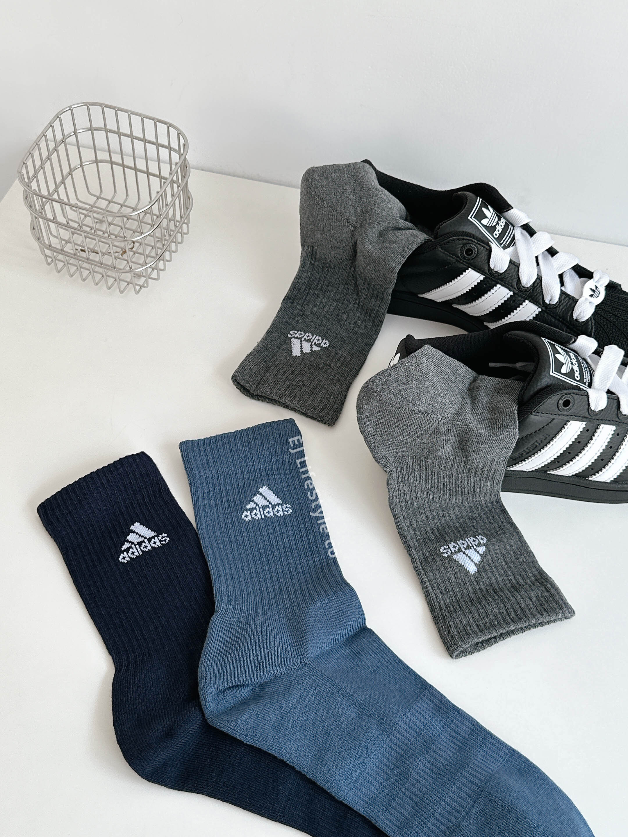 ADIDAS 中筒襪 長襪 襪子 深藍 霧藍 鐵灰 三入一組 IP2634 / 現貨