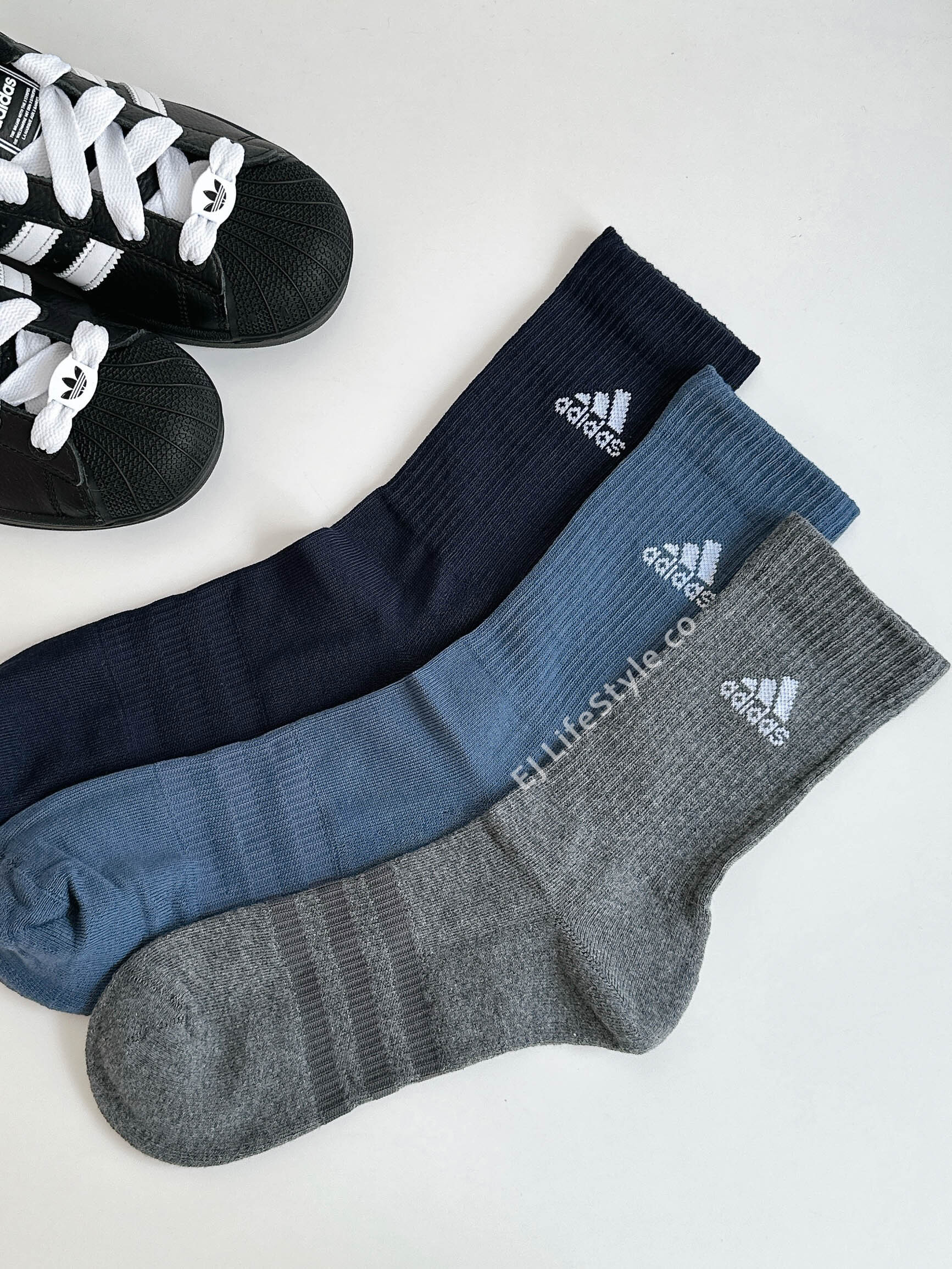 ADIDAS 中筒襪 長襪 襪子 深藍 霧藍 鐵灰 三入一組 IP2634 / 現貨
