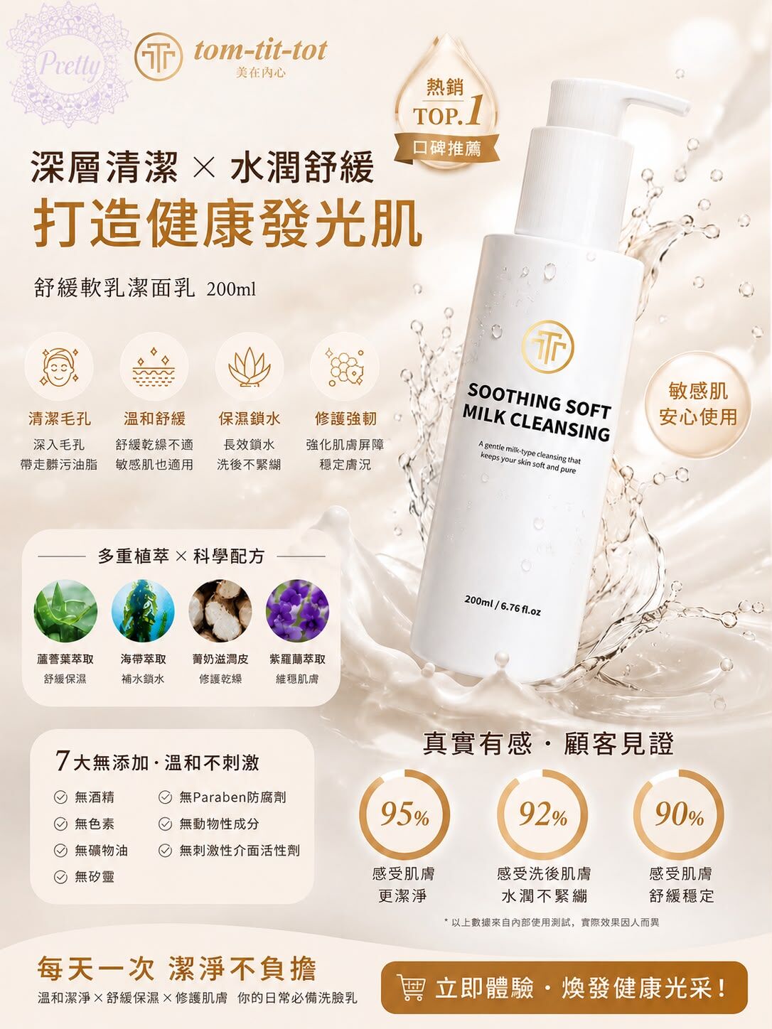 UE03 tom-tit-tot SOOTHING SOFT MILK CLEANSING 軟乳潔面乳 原價$499 /1      直播優惠價$269/1   (EXP:27.07)MADE IN KOREA