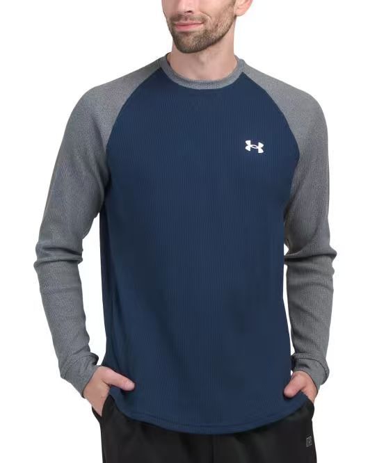 【預購】Under Armour H062666 華夫格圓領長袖上衣 (海軍藍拼灰色)