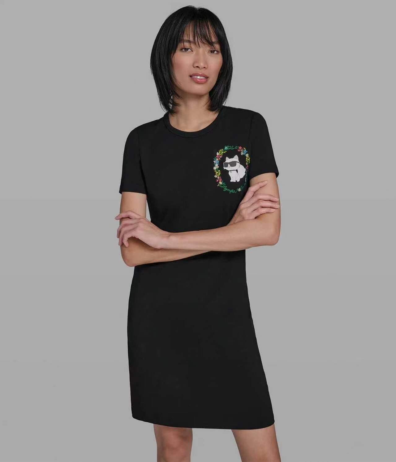 【預購】Karl Lagerfeld Paris H062669 貓咪圖案連身裙 (黑色)