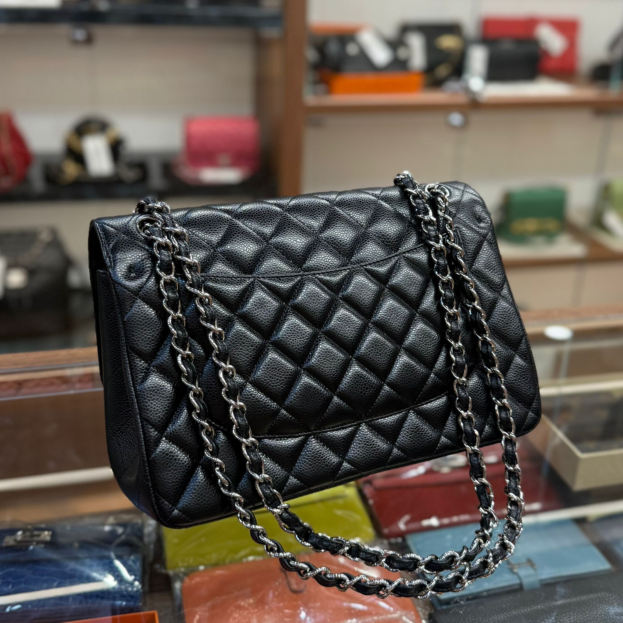 95%New Used Chanel Cf30 Jumbo Caviar Skin Black 黑色荔枝皮銀扣#香奈兒