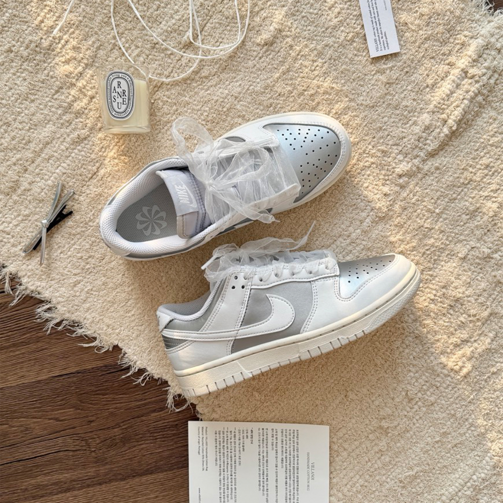 Nike Dunk Low Metallic 銀白 金屬銀 絲巾緞帶 蕾絲鞋帶 女款 張員瑛同款 IB7311-001