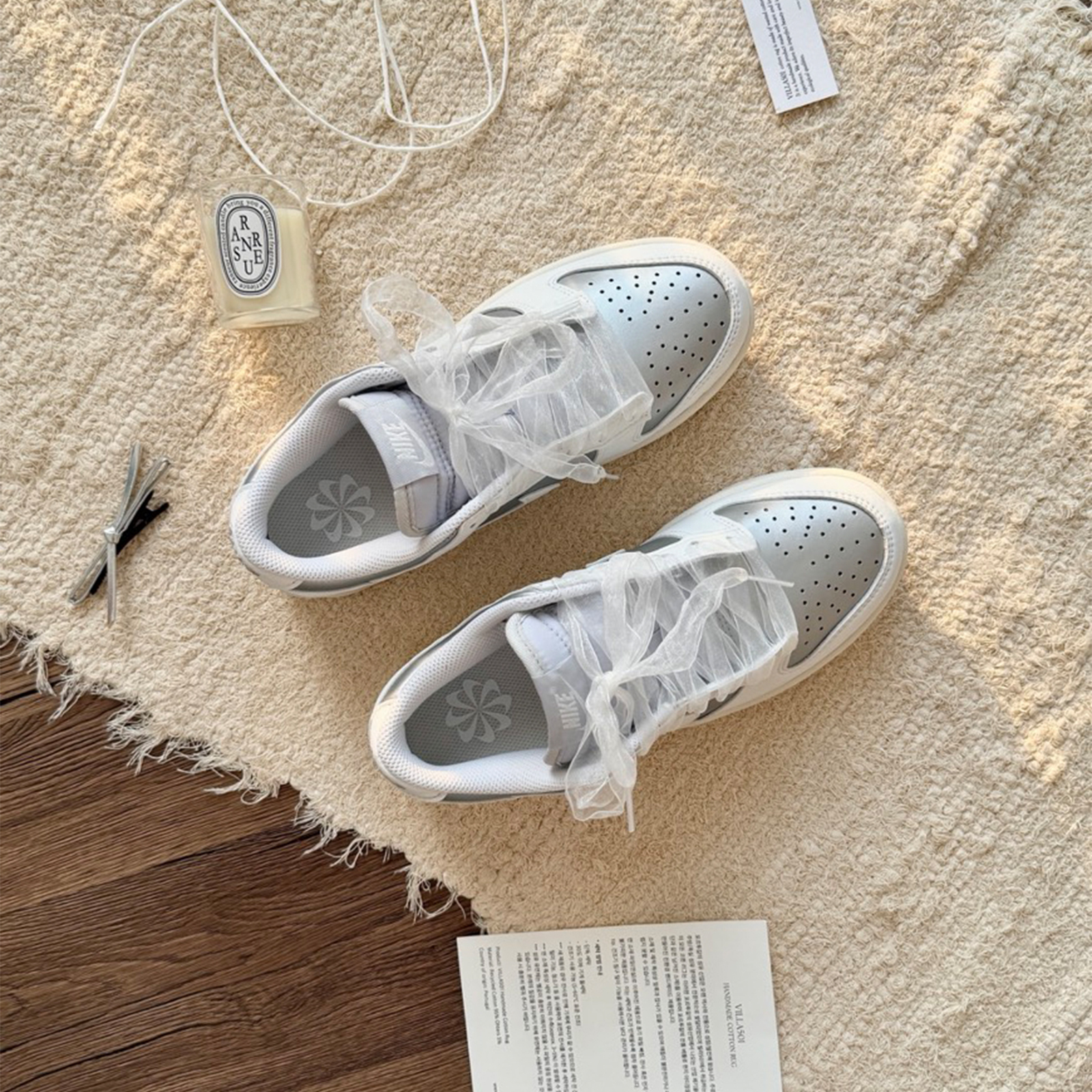 Nike Dunk Low Metallic 銀白 金屬銀 絲巾緞帶 蕾絲鞋帶 女款 張員瑛同款 IB7311-001