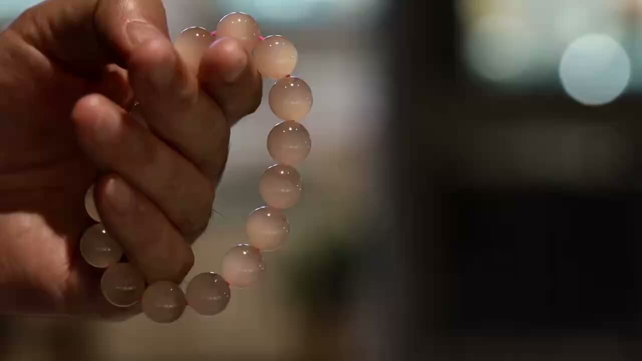 和田玉冰底藕粉貓眼手串 (12mm直徑),天然和田玉軟玉
