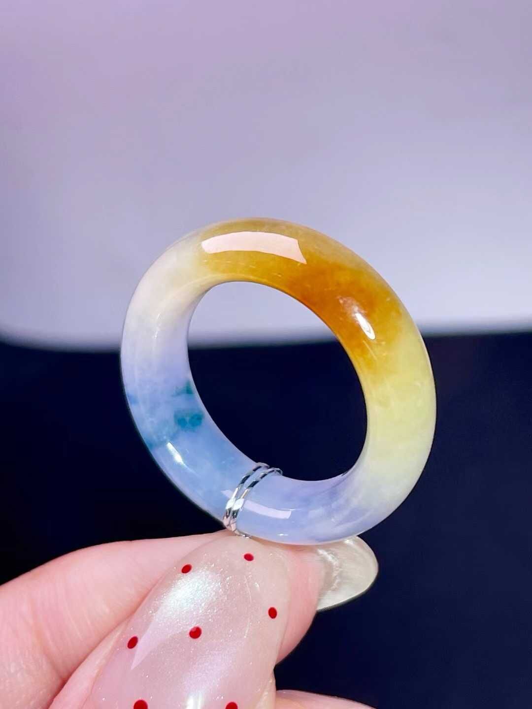 翡翠黃紫飄花指環,天然翡翠A玉, 緬甸玉, Jade, Jadeite