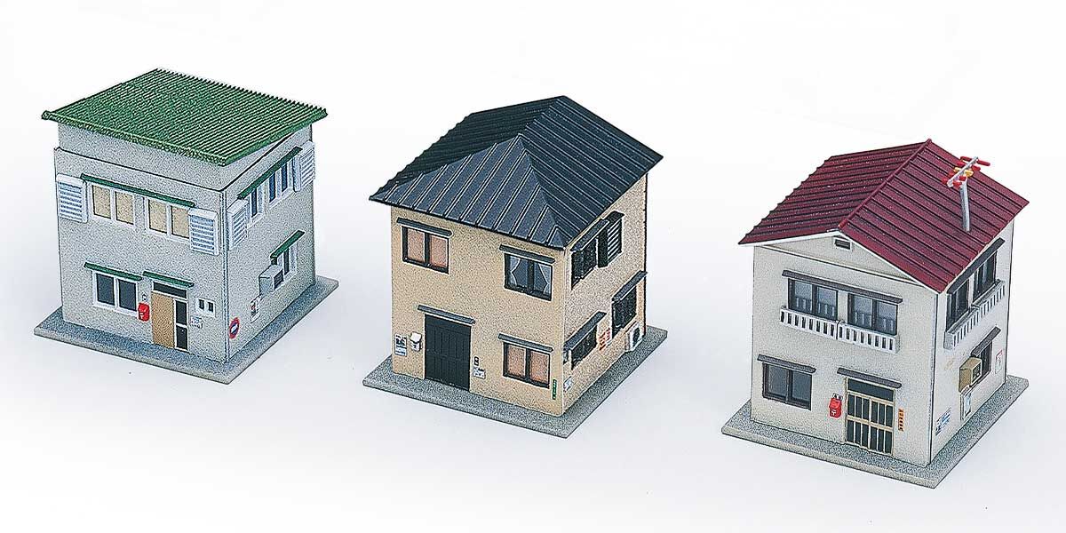 Greenmax 2646 N scale Pre-painted House Set D (Showa 50s - 3 Houses Included)