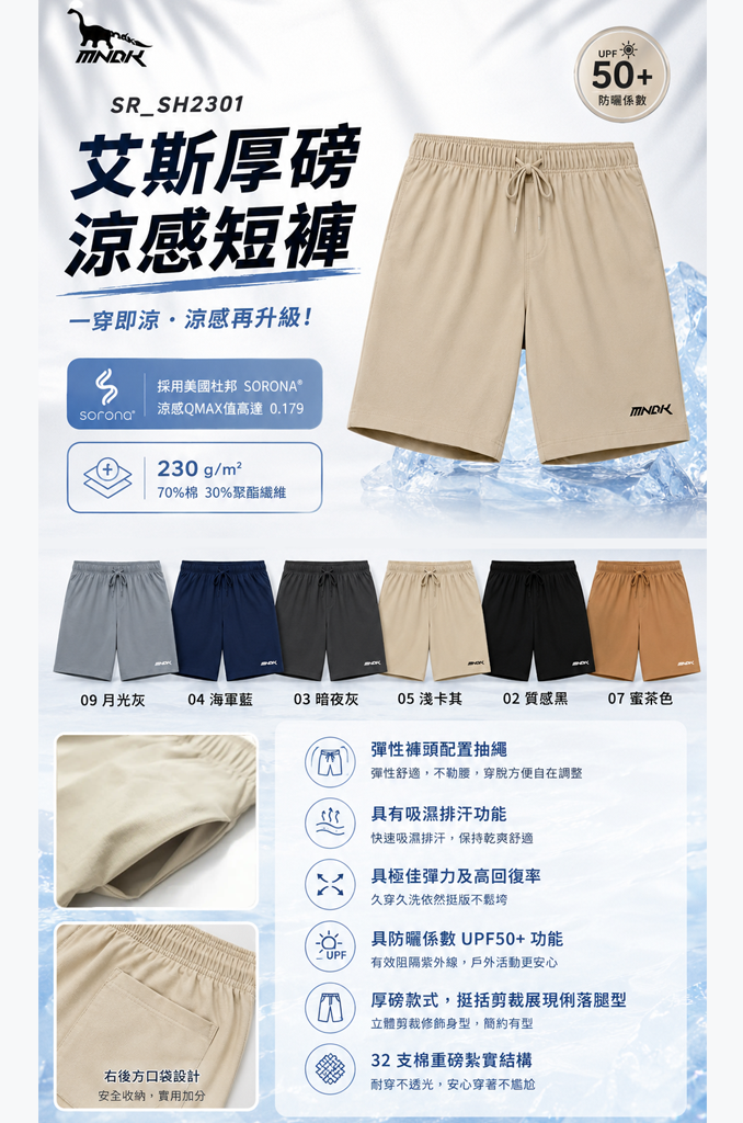 MNDK莫納帝克｜客製化團體服｜專業運動服｜公司制服｜台中-艾斯厚磅涼感短褲