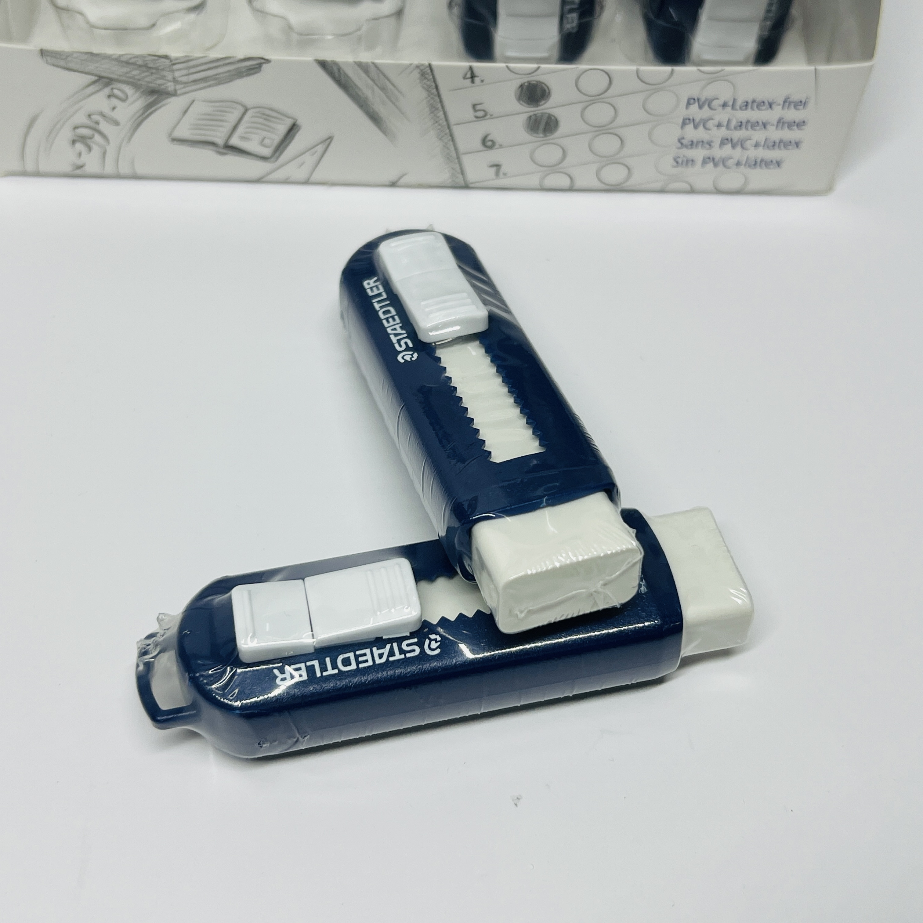 德國施德樓 推動式自動鎖定軟擦膠 12粒盒裝, 藍杆白擦膠芯 #525PS1-1 《香港行貨》
