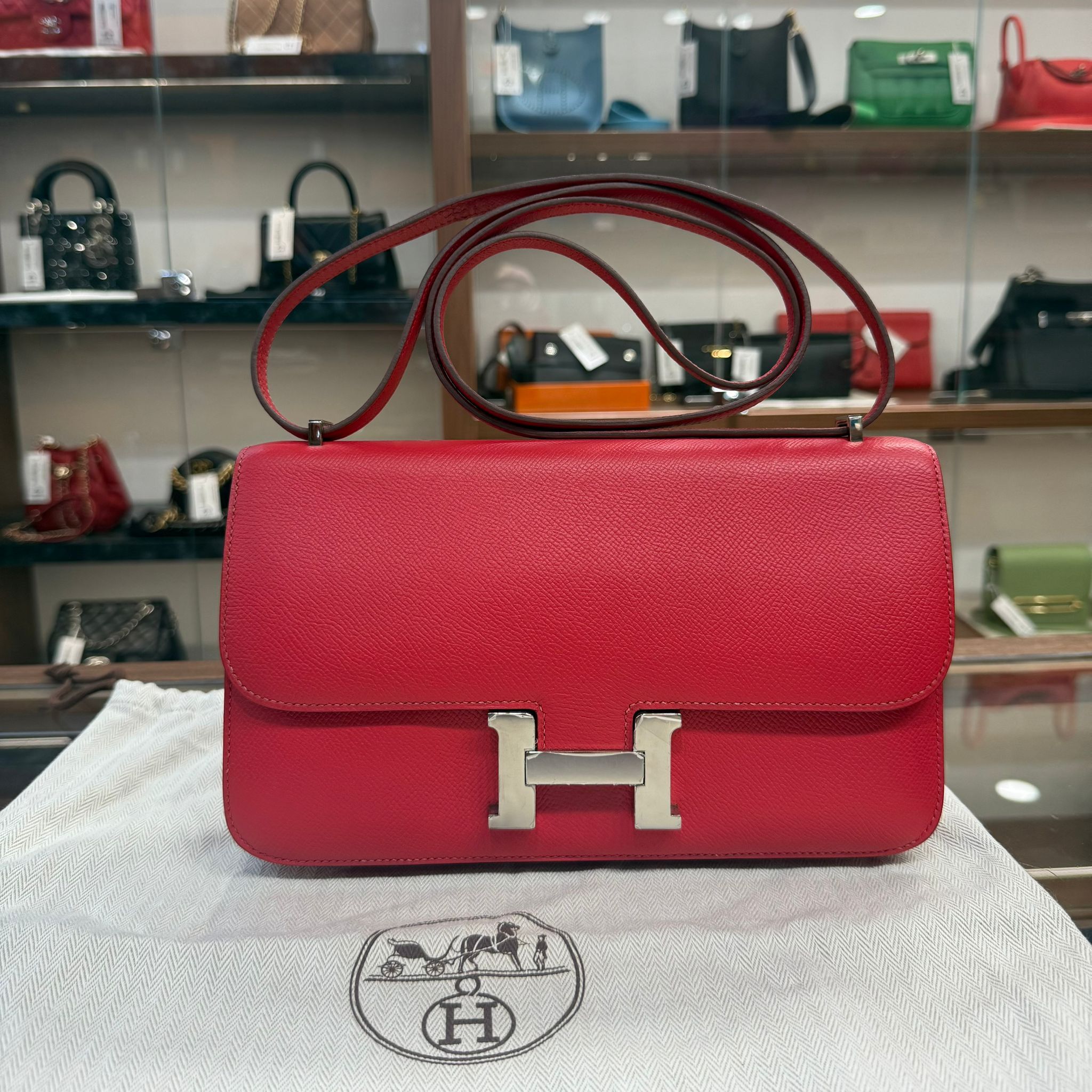 95%NEW USED HERMES CONSTANCE ELAN EPSOM A5/杜鵑紅銀扣 STAMP N #愛馬仕康康包