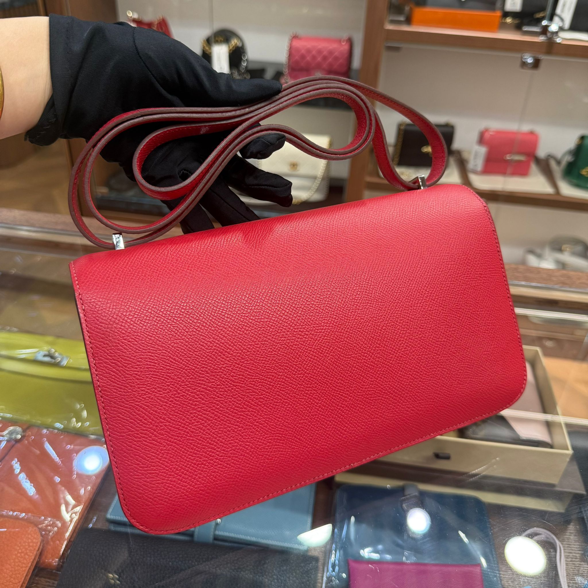 95%NEW USED HERMES CONSTANCE ELAN EPSOM A5/杜鵑紅銀扣 STAMP N #愛馬仕康康包
