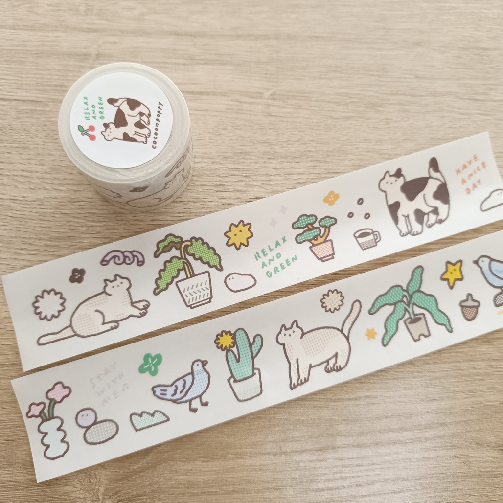 繭花．green and relax 4cm霧透PET膠帶 <整捲/分裝>