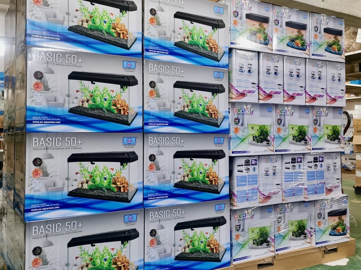 AA warehouse in Kwun Tong with plenty of inventory and products with strong and colourful packaging.
