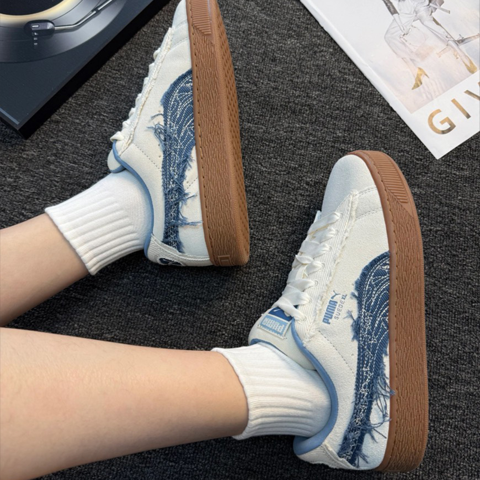 PUMA SUEDE XL 米白 丹寧 牛仔 鬚邊 焦糖底 板鞋 男女休閒鞋 403228-01
