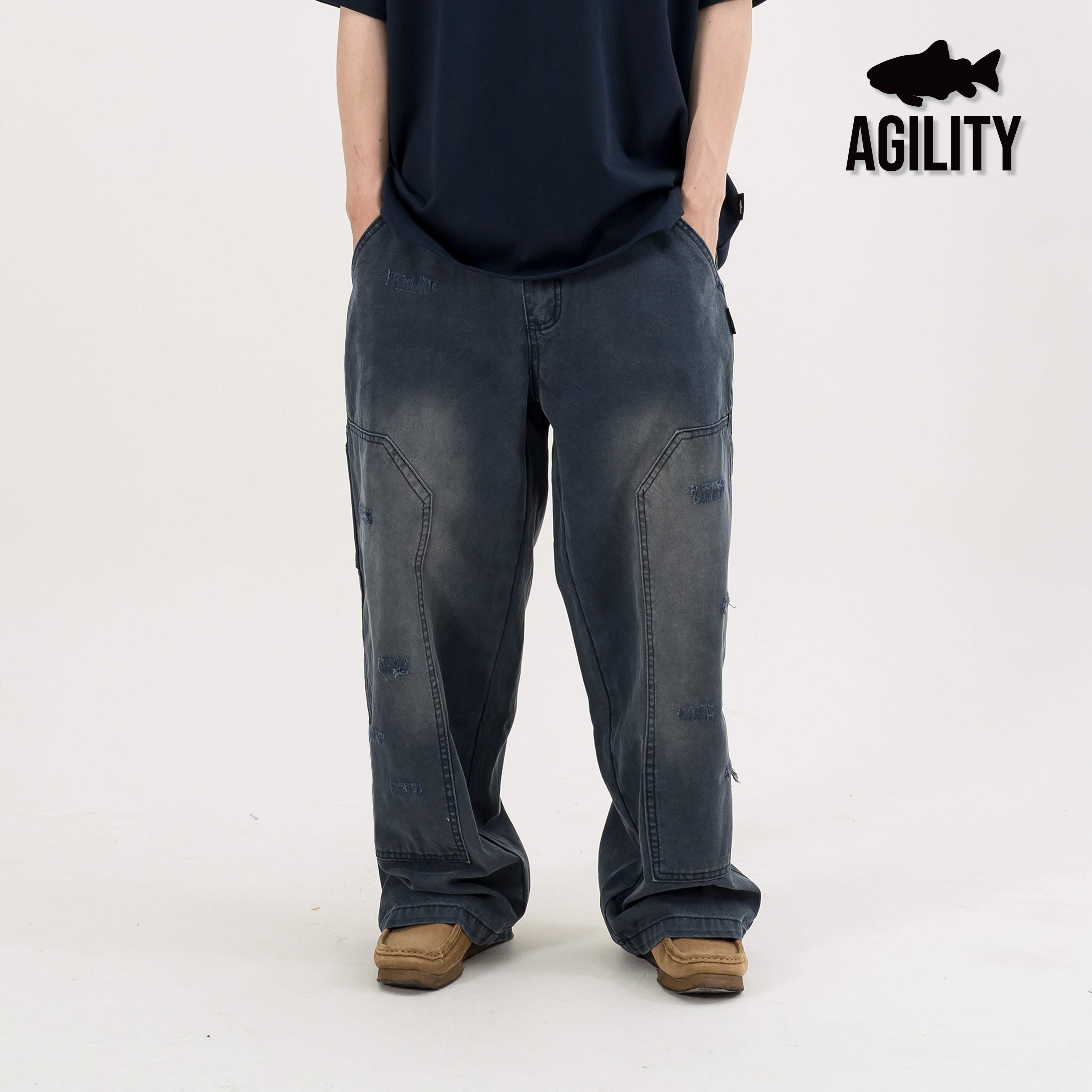 AGILITY Patchwork Distressed Pants 貼布破壞 水洗長褲 [P08]