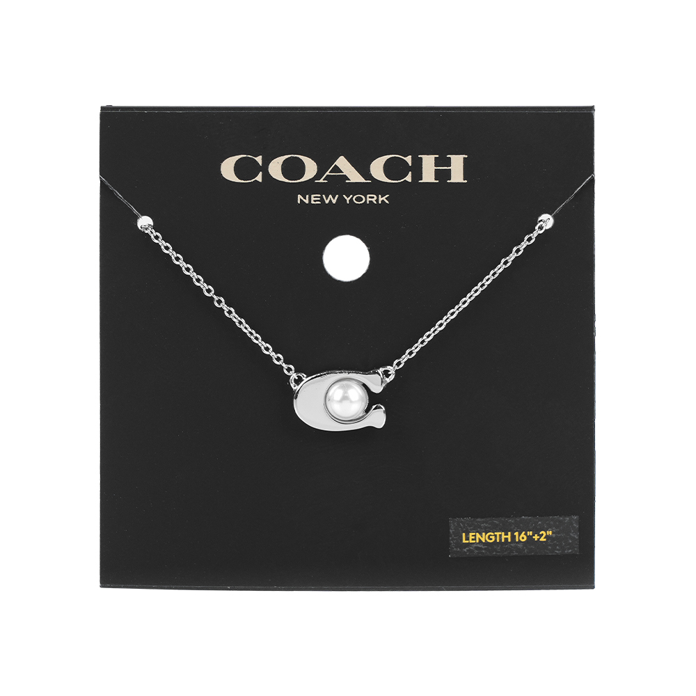 【COACH】C Logo 玻璃珍珠項鍊(銀色)
