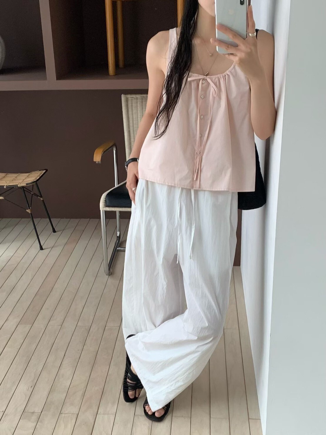 甜美女子蝴蝶結綁帶排釦方領背心 / 3色