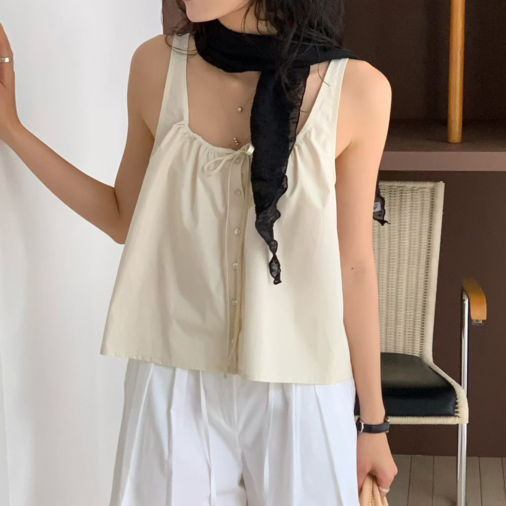 甜美女子蝴蝶結綁帶排釦方領背心 / 3色
