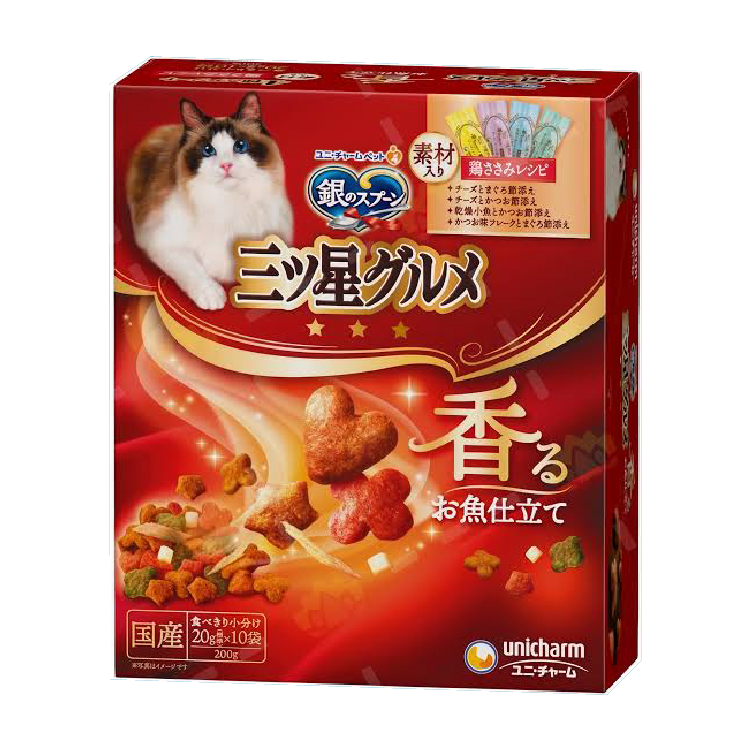 Unicharm｜銀湯匙三星級-4種美食雞肉乾零食200g (UIC-1331)