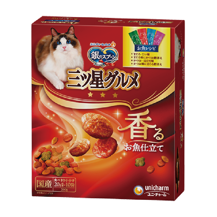 Unicharm｜銀湯匙 三星美食４種魚味餅亁 200g (UIC-1802)
