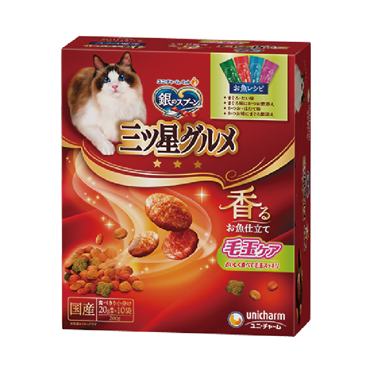 Unicharm｜銀湯匙 三星美食 去毛球4種什錦魚味餅亁 200g (UIC-2120)