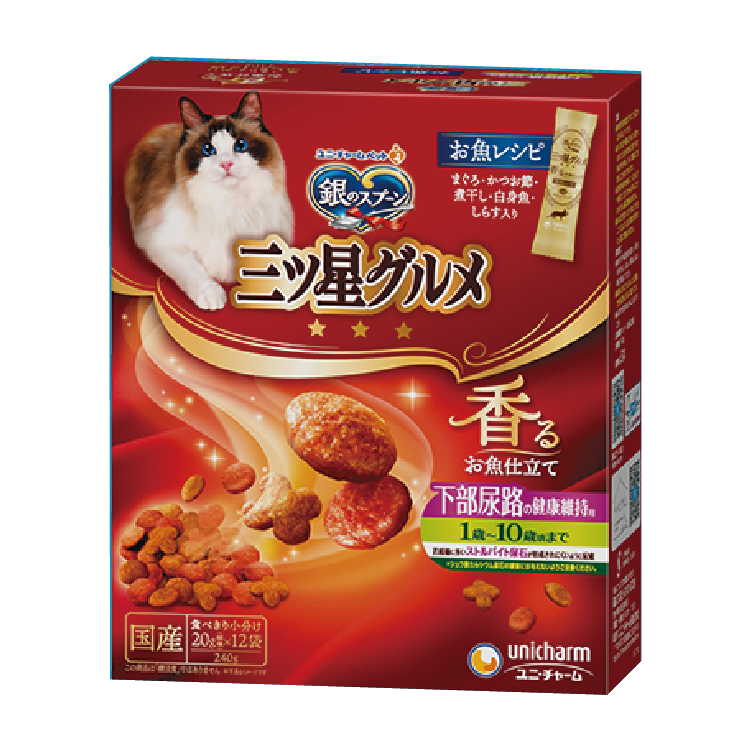 Unicharm｜銀湯匙 三星美食下部尿路健康維持用 1歳～10歳魚味餅亁 240g (UIC-2132)