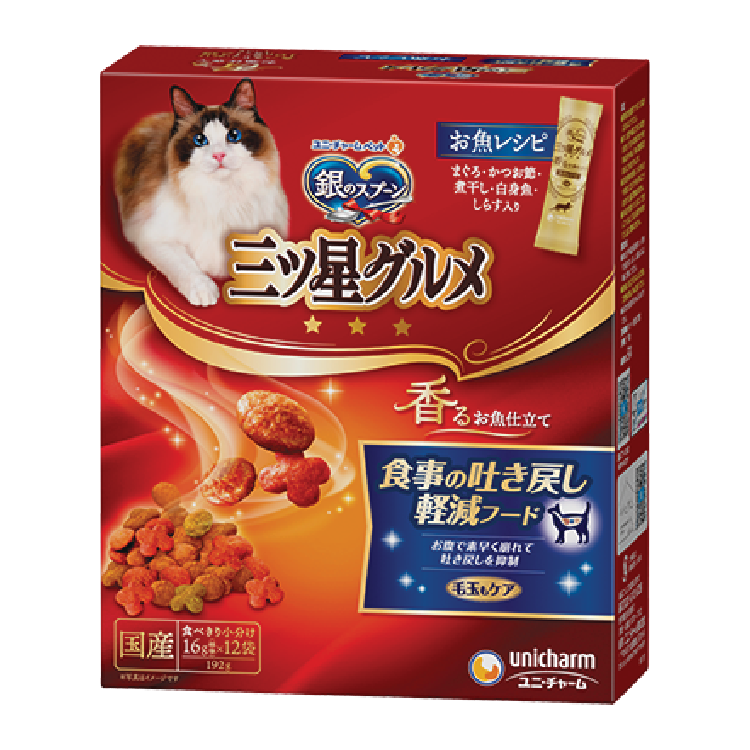 Unicharm 銀湯匙 三星美食 鮮魚防嘔吐 貓餅乾 192g (UIC-4524)