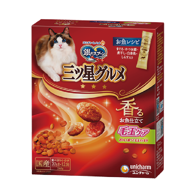 Unicharm｜銀湯匙 三星美食 去毛球魚味餅亁 240g (UIC-5061)