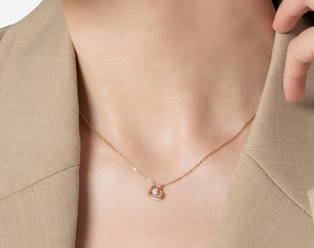 BS043 LLOYD 心雙印 培育鑽 10K 頸鍊 Heart in Heart 10K Diamond Necklace