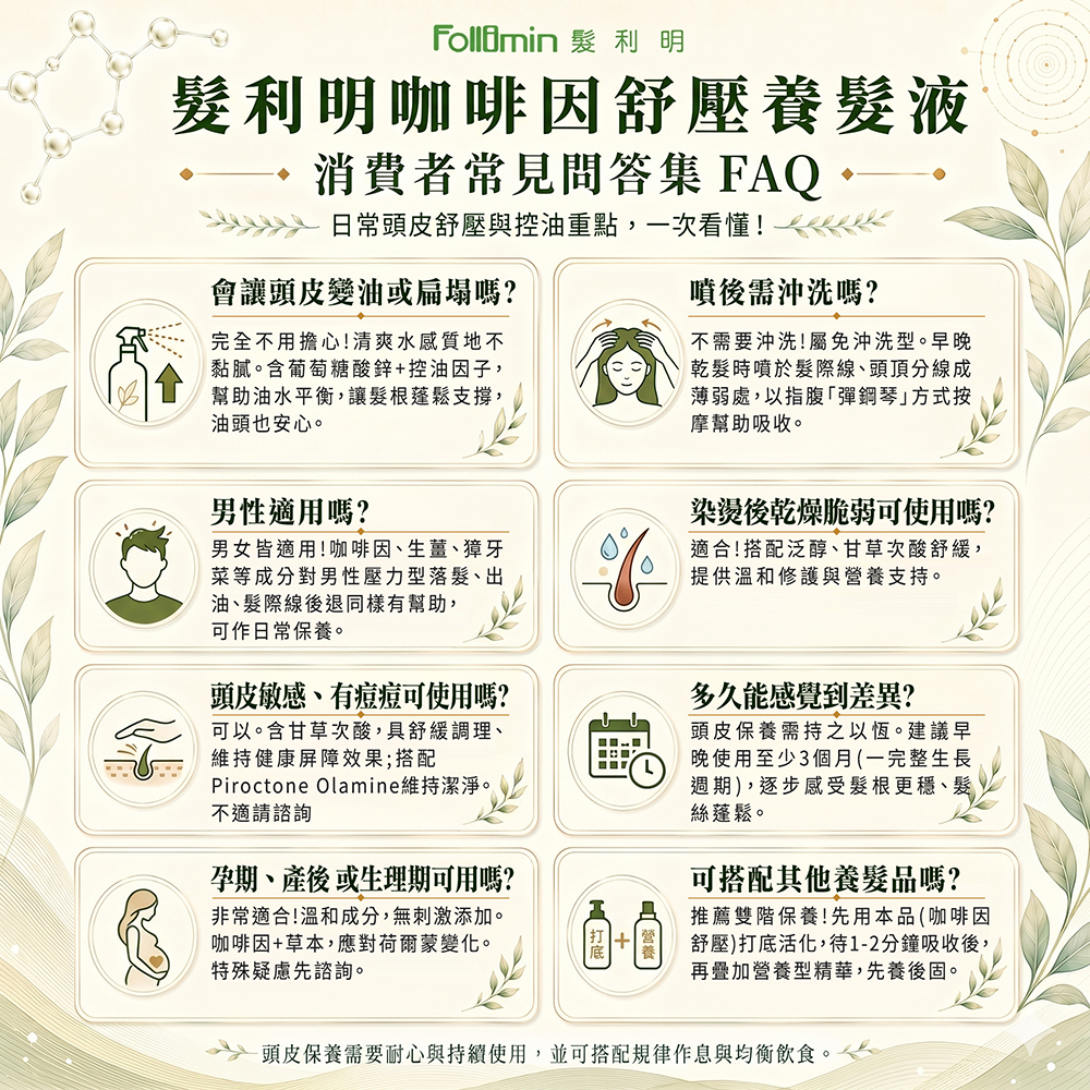 Follimin 髮利明 養髮液  咖啡因舒壓養髮液 淨化活絡頭皮 活化脆弱毛髮 加強循環舒壓