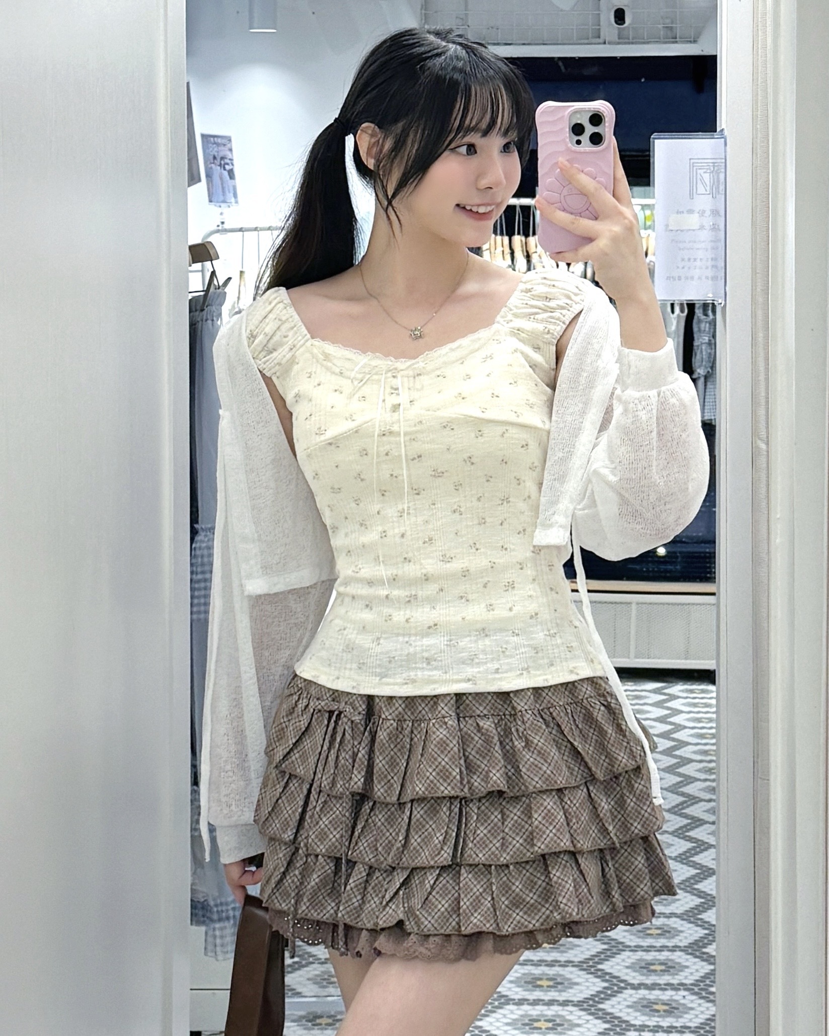 V0283｜小清新碎花修腰泡泡袖吊帶背心୧ ‧₊˚ 🍮