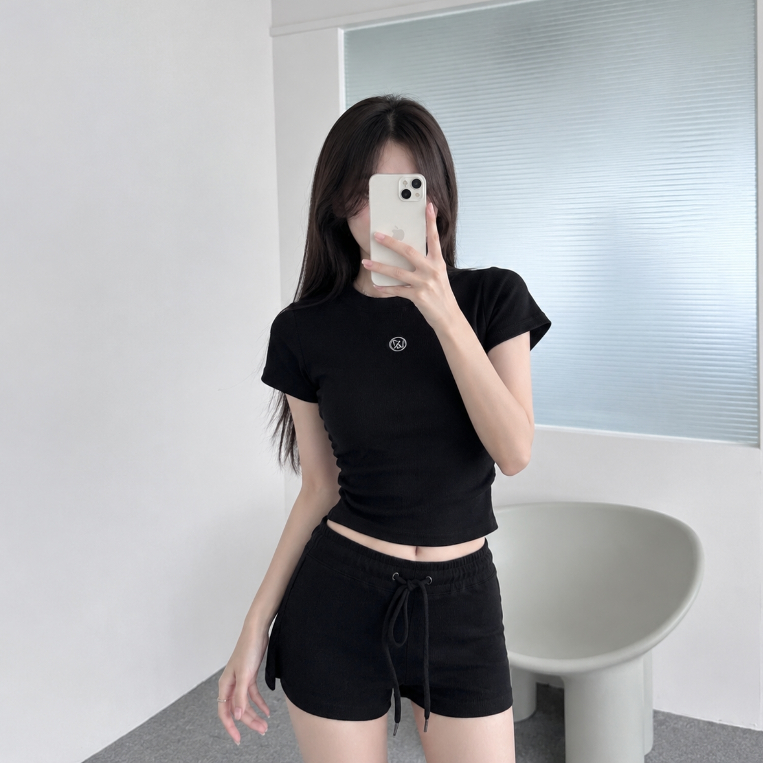 【DM品牌Tee】DOMISS自訂腰抽繩短袖上衣 圓領T恤-3(現貨)