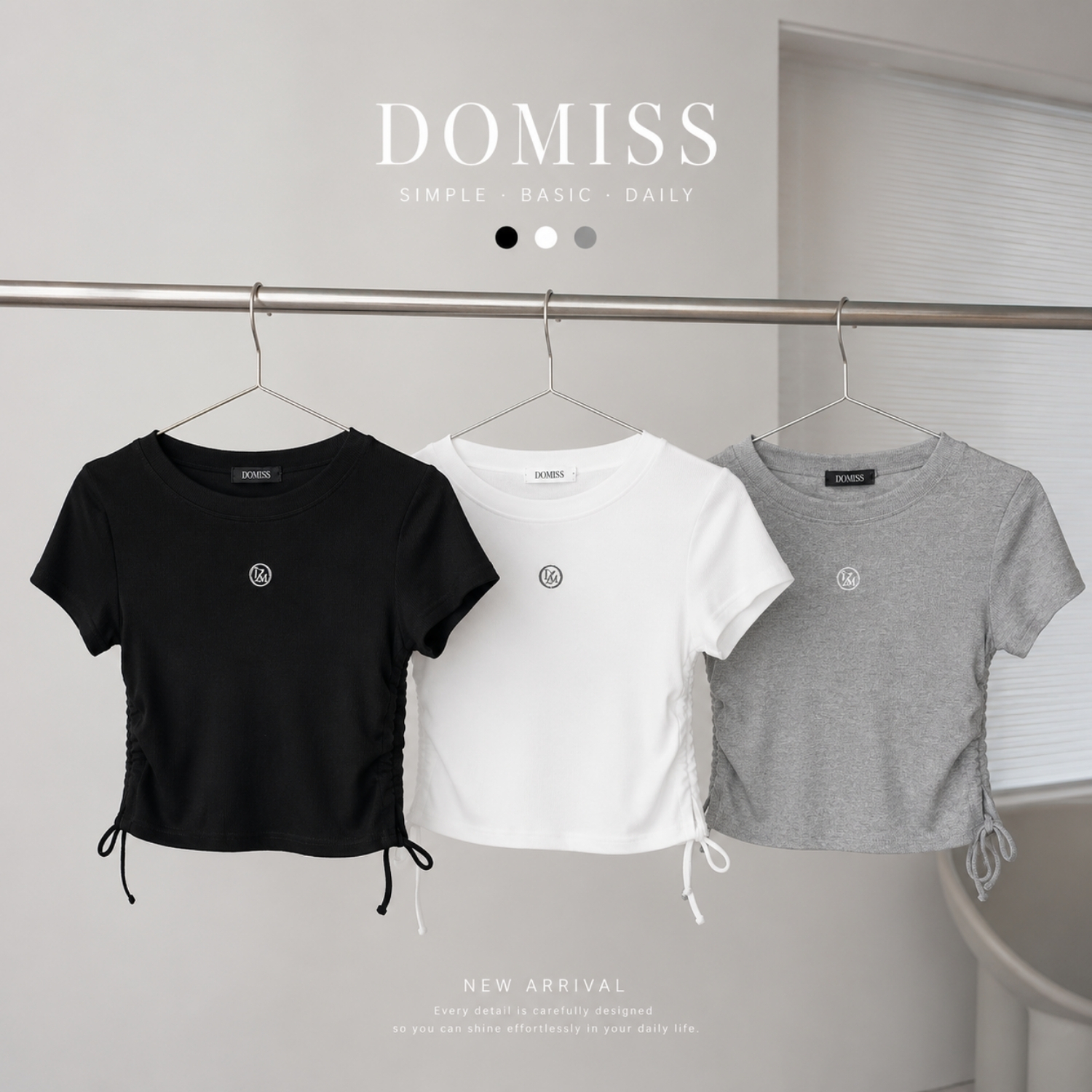 【DM品牌Tee】DOMISS自訂腰抽繩短袖上衣 圓領T恤-3(現貨)
