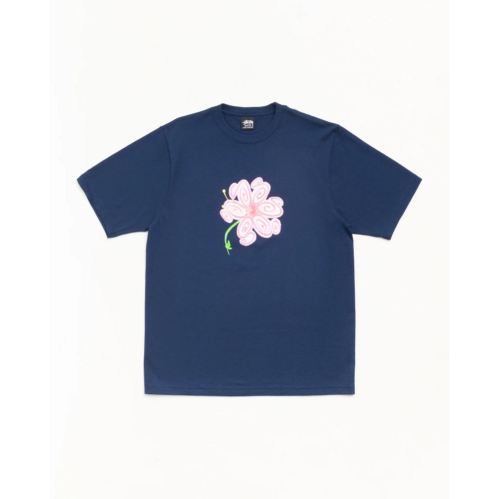Stussy S FLOWER TEE 短T 深藍 白色 黑色