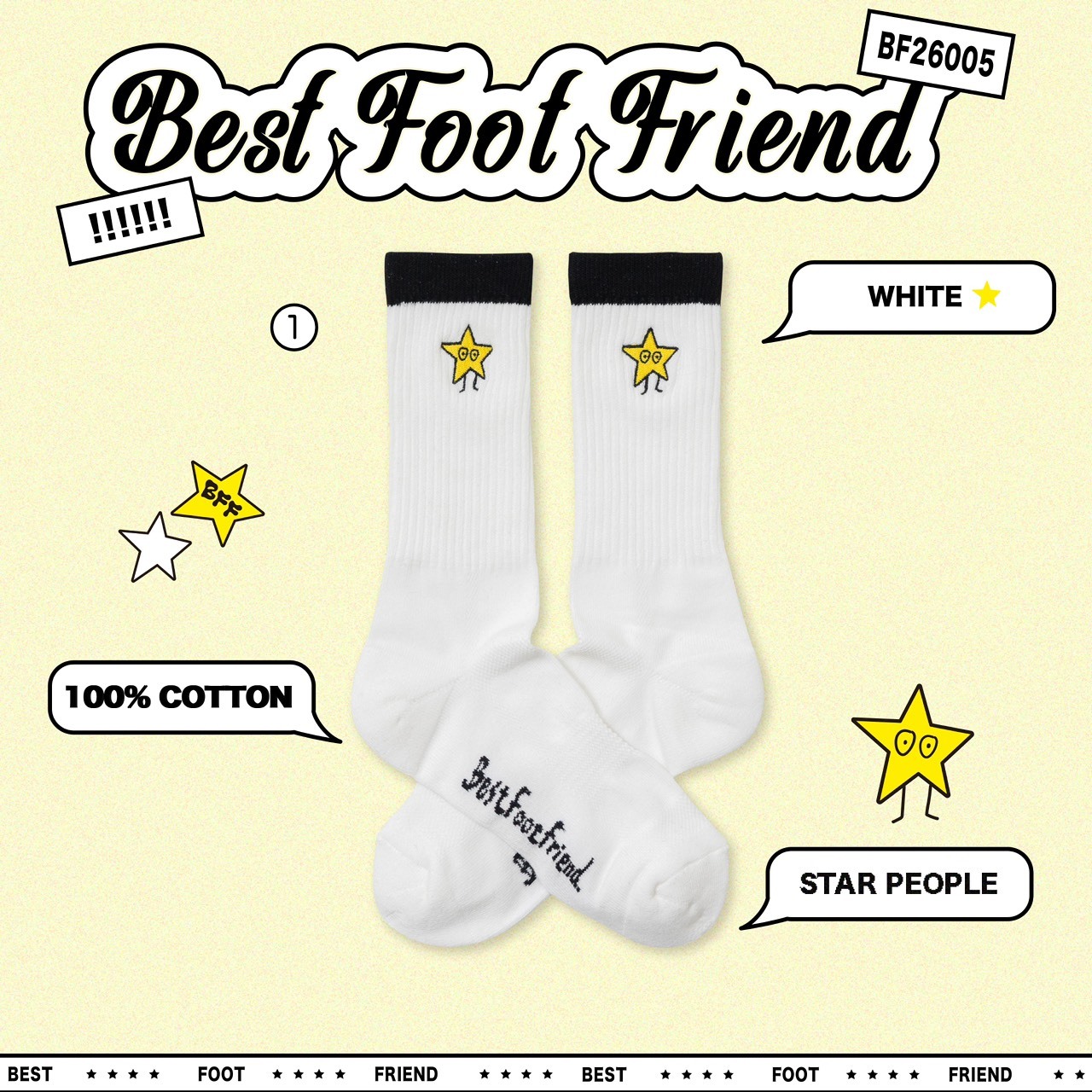 【Focus Store】現貨秒發 BFF WhiteStar People 星星人 BF26005-WH 白色